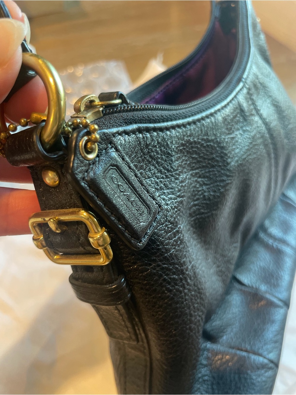 Coach Black Leather Shoulder Bag with Gold Hardware Accent - Picture 9 of 11